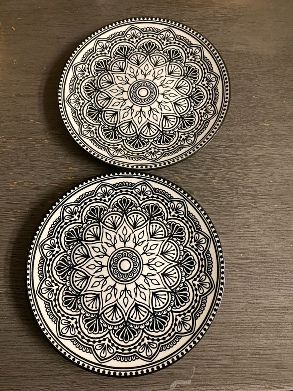 Black & White Mandala Ceramic Dessert Plate Pair